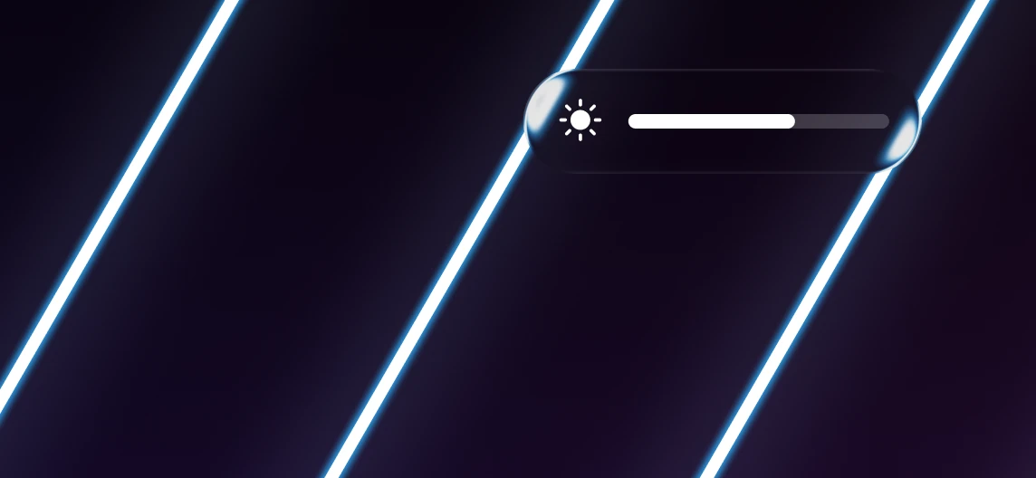 Brightness control slider floating over a dark desktop wallpaper
