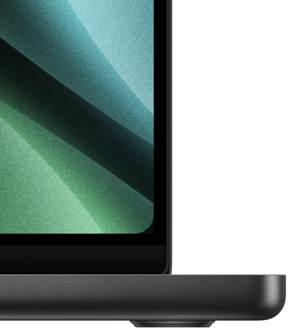 Close-up of a display corner rounded around a MacBook screen edge